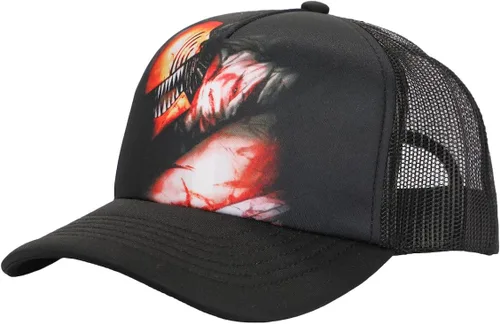 Vista 6 de Bioworld Chainsaw Man Logo & Pochita Sombrero El Snapback Precurve Negro Para Hombre