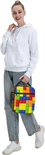 Vista 7 de SARA NELL Bolsa de almuerzo aislada colorida con bloques de construcción de bloques de almuerzo para mujeres, hombres, adolescentes, niños, bolsa