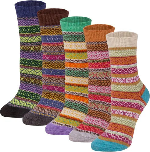 Vista 2 de 5 pares de calcetines de lana para mujer, diseño de punto grueso, cálidos y cómodos para invierno