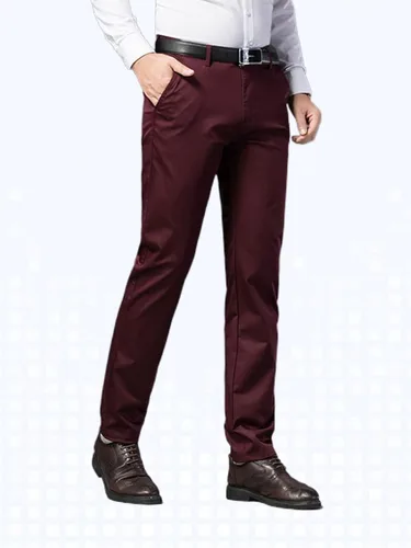 Vista 3 de Banana Bucket Pantalones de vestir ajustados para hombre, pantalones chinos elásticos de color caqui, pantalones casuales planos con bolsillos