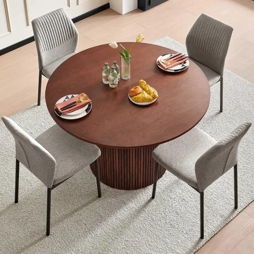 Vista 43 de Juego de 2 sillas de comedor de piel sintética marrón, cómodas sillas de cocina tapizadas sin brazos con patas de metal negro para sala de estar