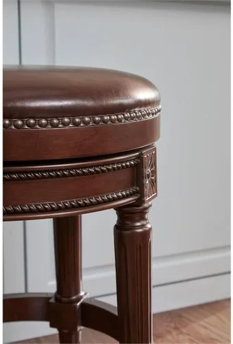 Vista 4 de New Ridge Home Goods Chapman Taburete giratorio de 26 pulgadas de altura de mostrador sin respaldo en nogal