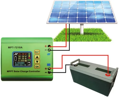 Vista 4 de MPPT Controlador Solar MPT-7210A Pantalla LCD Controlador de Energía Solar Aleación de Aluminio Panel Solar Regulador Regulador