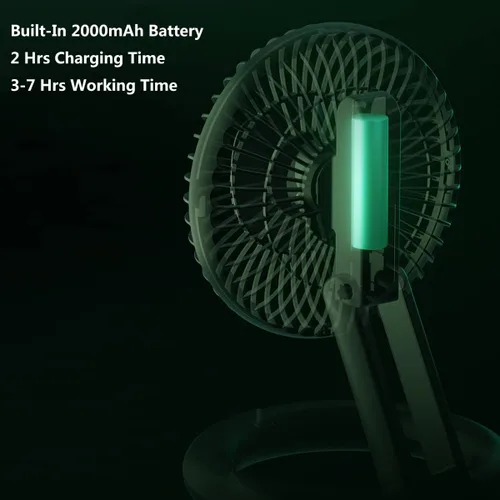 Vista 6 de Ventilador de escritorio plegable, ventilador de techo recargable USB con base de anillo, mini ventilador portátil silencioso de mesa