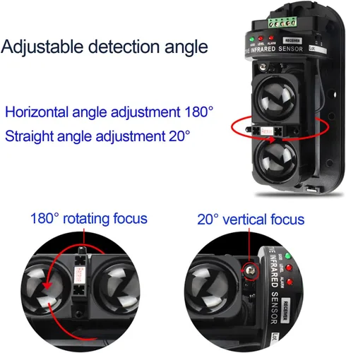 Vista 5 de Alarma de sirena industrial con sensor infrarrojo de haz invisible impermeable de 328.1 ft, 120 dB, volumen de tono ajustable, kit de alarma