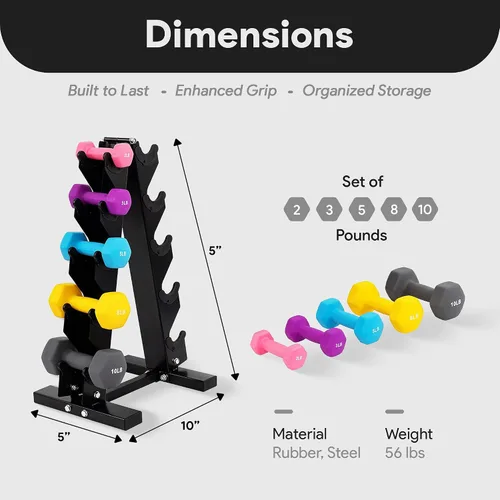 Vista 2 de BalanceFrom Neoprene Coated Iron Dumbbell Hex Weights Set with Stand – Color-Coded or Black Options with Non-Slip Grip for Strength Training