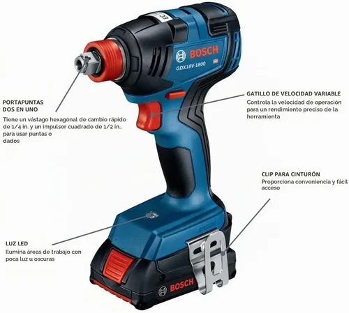 Vista 4 de BOSCH GXL18V-497B23 - Kit combinado de 4 herramientas de 18 V Taladro de martillo, Destornillador de impacto, Sierra circular, Luz de trabajo