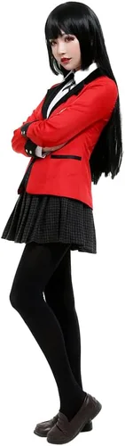Vista 2 de Cosplay.fm Disfraz de anime para mujer, uniforme escolar, falda de pata de gallo con collar de tarjeta de identificación