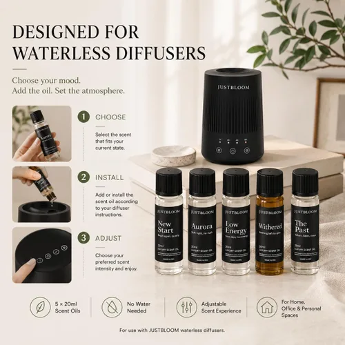 Vista 7 de JustBloom Juego de aceites difusores de hotel, 5 aromas, 5 x 0.7 fl oz