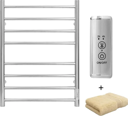 Vista 10 de KEG Calentador de toallas montado en la pared con temporizador incorporado 4 barras de acero inoxidable eléctrico calentado toallero para baño
