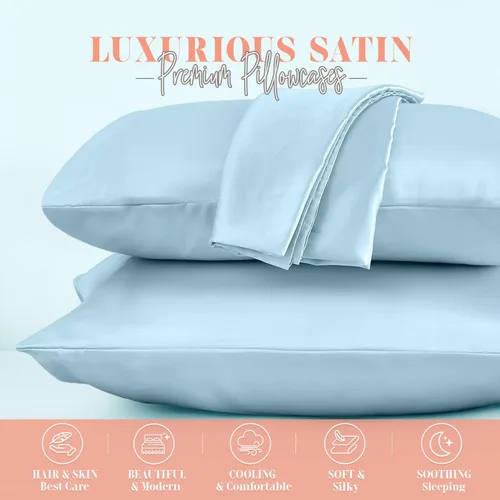 Vista 2 de Elegant Comfort Juego de 2 fundas de almohada de satén sedosas y lujosas para una piel y cabello más saludables, cierre con cremallera oculta