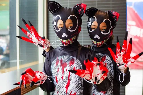 Vista 3 de Disfraz de gato de dibujos animados para adultos y niños disfraz de Halloween para cosplay para niñosniña