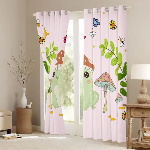 Vista 3 de Feelyou Lindas cortinas opacas de rana de hongos 30% a 50% para niños y niñas, cortinas naturales de hongos salvajes, plantas botánicas
