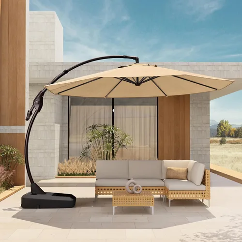 Vista 24 de Grand Patio 9x12 pies Sombrilla voladiza con base y funda para exterior, sombrilla rectangular de aluminio para terraza y jardín (Champán, 9x12 pies)