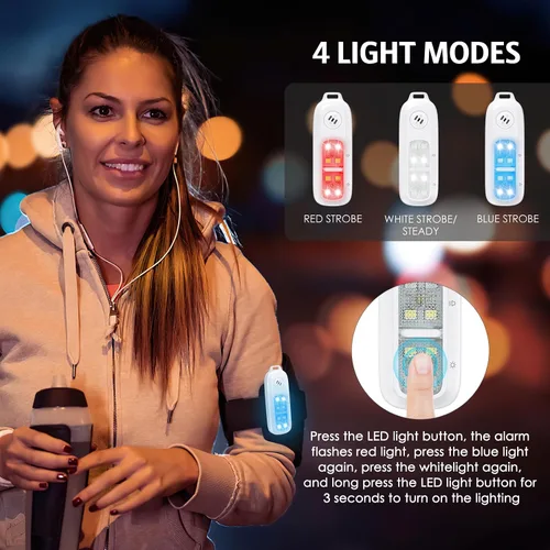 Vista 2 de AMIR Alarma de seguridad personal para mujer, linterna recargable con clip, alarma personal de sonido seguro de 130 dB con luces estroboscópicas