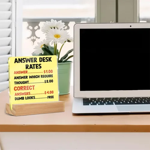 Vista 3 de Regalos divertidos de oficina para compañeros de trabajo, regalos para jefes, placa acrílica con tarifas de escritorio de respuesta, regalo de broma