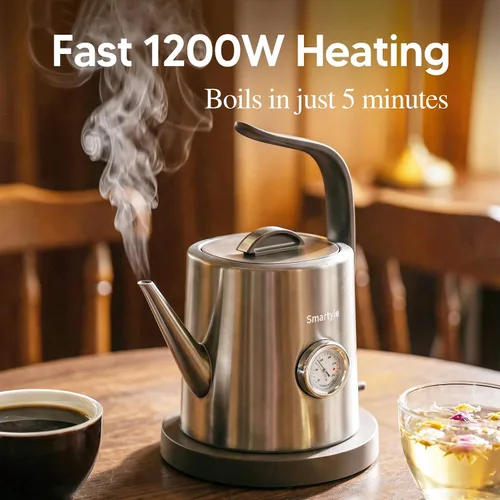 Vista 13 de Smartyle® Tetera eléctrica con termómetro, hervidor eléctrico de cuello de cisne de 1.0L, acero inoxidable 304, apagado automático, cafetera de 1200