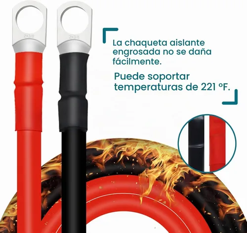 Vista 4 de 2 cables de batería 2 AWG, cables de batería de 1 pie con terminales de cobre de 3/8 pulgadas