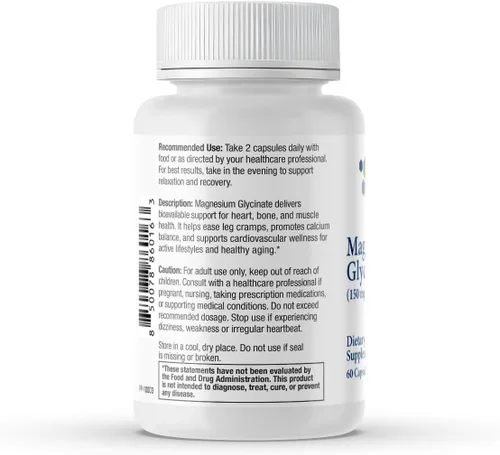Vista 8 de Glicinato de magnesio 150 mg - Magnesio de alta absorción para la salud del corazón, los huesos y los músculos - Apoya los calambres en las piernas