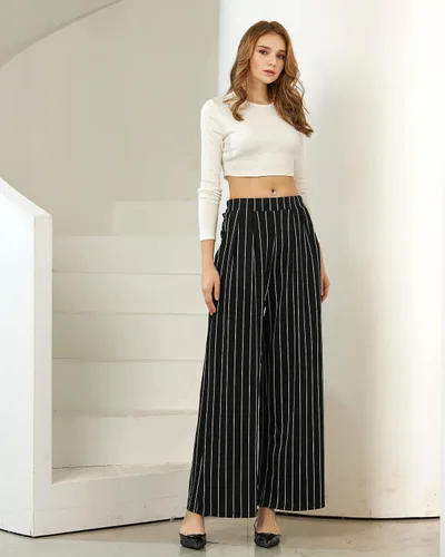 Vista 7 de noflik Women's Business Casual Pull On Work Office Stretch Crepe Solid High Waist Pleated Wide Leg Full Legth Palazzo Pants