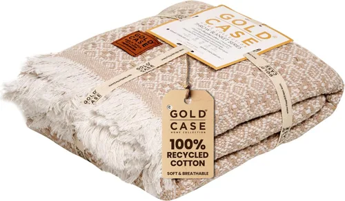 Vista 31 de Gold Case - Manta para sofá, mantas y mantas 100% algodón turco reciclado, mantas suaves Buffalo para sala de estar, manta tejida decorativa Boho