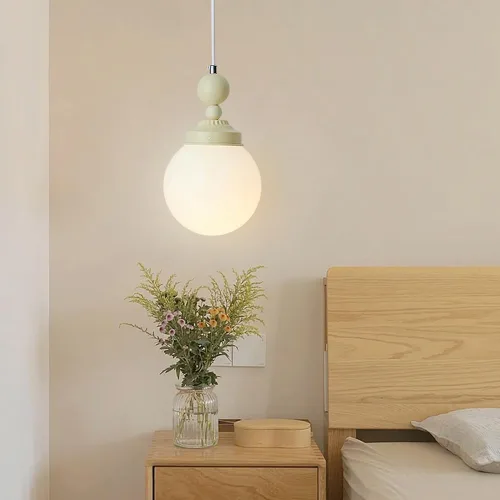 Vista 6 de Lámpara colgante de cristal con forma de globo crema, iluminación moderna para isla de cocina, 1 luz, mini lámpara colgante E27/E26, enchufe