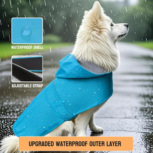 Vista 6 de Impermeable para perros pequeños, chaqueta impermeable con capucha, poncho impermeable para mascotas, traje de lluvia de doble capa para cachorros