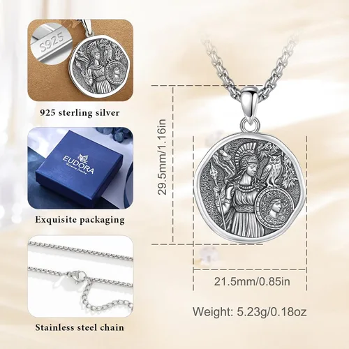 Vista 106 de EUDORA Collar de plata de ley 925 con moneda Hécate, Athena, Perséfono, Nyx, diosa de la luna triple, diosa celta, rueda de Hécate, llave, regalo