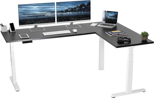 Vista 32 de VIVO DESK-KIT-3E8BO - Escritorio eléctrico de altura ajustable de 83 x 60 pulgadas para trabajar de pie, con 2 cubiertas sólidas de bambú, marco