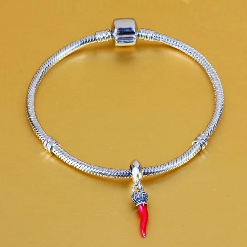 Vista 2 de Dije colgante de plata de ley 925 con cuerno italiano, bandera de Puerto Rico, cinta de cáncer de sobreviviente, bruja de Halloween, huella de pata