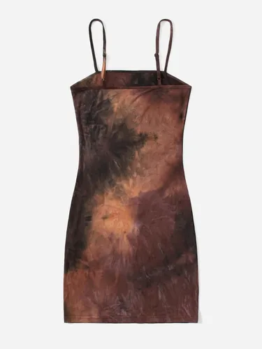 Vista 3 de SheIn Vestido corto sin mangas para mujer, teñido anudado, con tiras, ajustado
