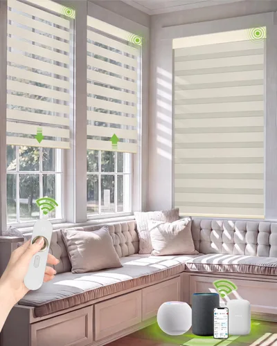 Vista 16 de Persianas motorizadas de cebra con control remoto, persianas Beige