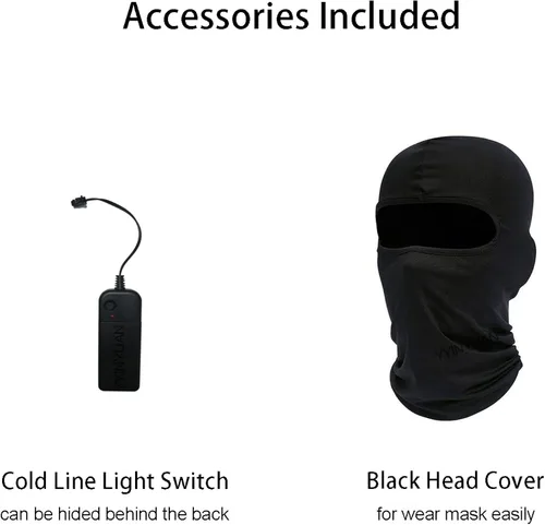 Vista 3 de YYINYUAN Máscara punk LED para disfraz de cosplay, casco genial para Halloween, fiesta, festival de música, máscara negra Techwear de cara completa