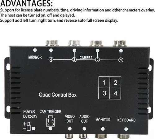 Vista 4 de Tefola Caja de control de cámara de respaldo, caja de control de divisor de video de 4 canales DC12V 24V Interruptor de imagen Control remoto