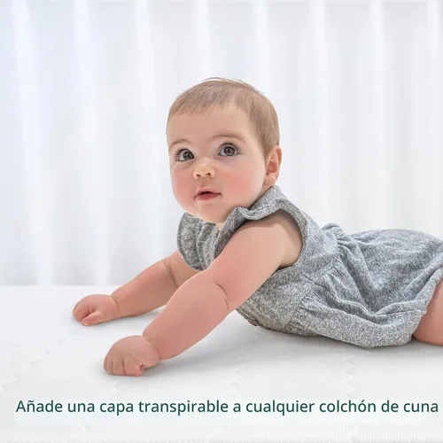 Vista 3 de HALO Funda de colchón transpirable para cuna, malla acolchada, impermeable, ajuste universal para cuna estándar y camas de niños pequeños, fácil