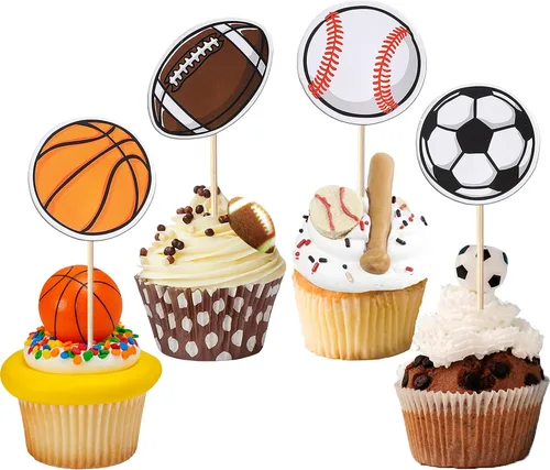 Vista 10 de Rsstarxi Paquete de 12 adornos 3D para cupcakes de baloncesto para decoración de tartas de baloncesto para temática deportiva, baby shower, fiesta