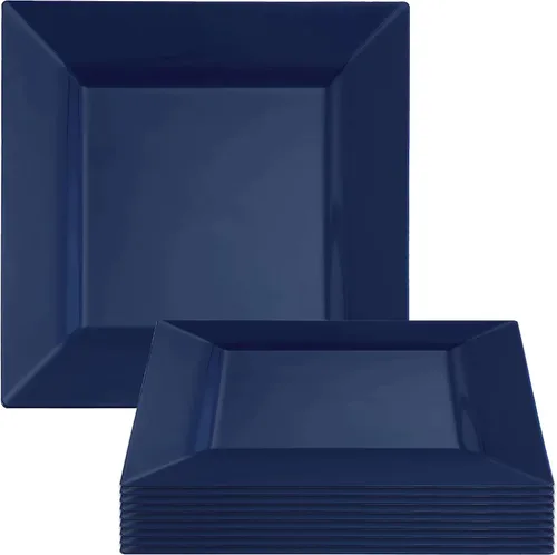 Vista 10 de Elegantes platos llanos cuadrados negros – 9.5 pulgadas (paquete de 10) – perfectos para bodas, fiestas de cumpleaños, festivales y más