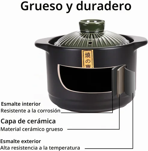 Vista 3 de Olla de cerámica de 2.1 cuartos de galón – Auténtica olla japonesa de arcilla Donabe – Olla de barro para cocción lenta, cazuela con tapa verde