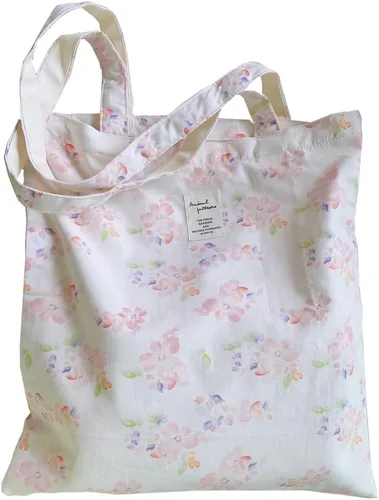 Vista 35 de Floral Canvas Tote Bag Double-Sided Printed Cloth Cotton Tote Floral Shoulder Bags for Beach Travel Shopping Grocery