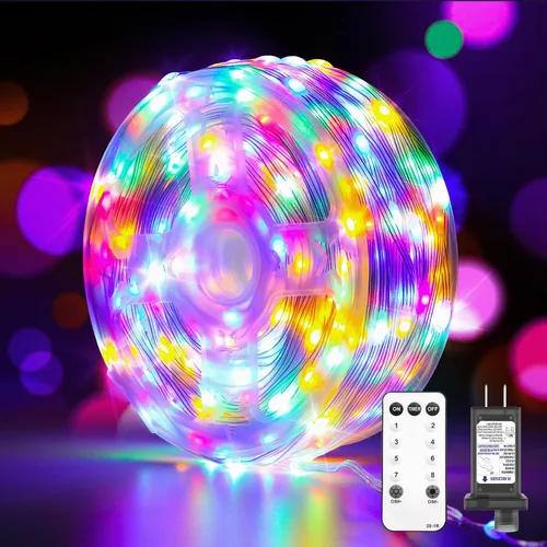Vista 10 de Luces de Navidad parpadeantes, 600 luces LED de 206 pies para exteriores, impermeables IP65, 8 modos, funciones de temporización y memoria