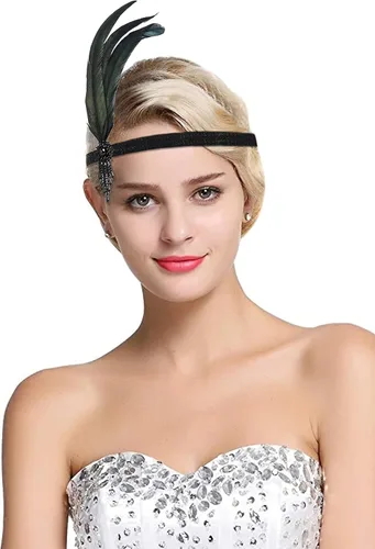 Vista 2 de Juego de accesorios de disfraz de Gatsby, diadema y collar de perlas, guantes de plástico