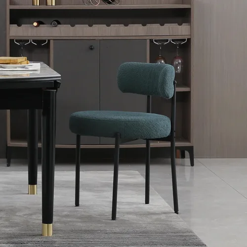Vista 31 de DYHOME - Juego de 2 sillas de comedor de bouclé negro, sillas de cocina modernas de mediados de siglo con respaldo curvo y patas de metal, sillas