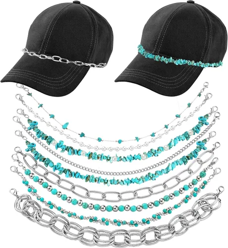 Vista 14 de Geyoga 9 unidades de cadenas para sombrero de camionero, dijes de sombrero de camionero para mujeres y hombres, decoración de billetes, cadena