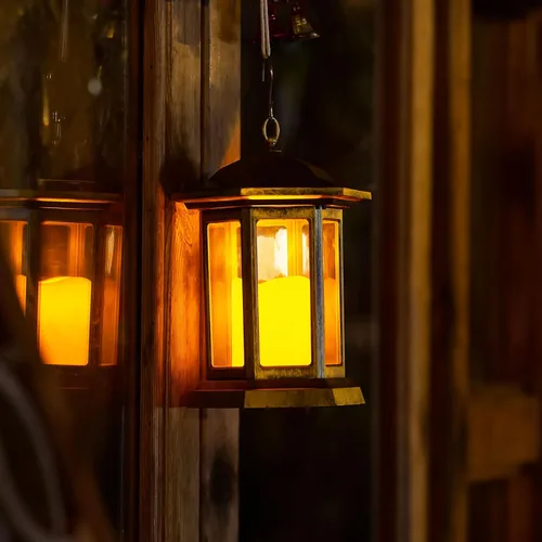 Vista 6 de Farol Solar para Exteriores, Linternas Colgantes para Exteriores con Luces LED de Velas - Luces Solares Impermeables de PVC, Luces de Farol