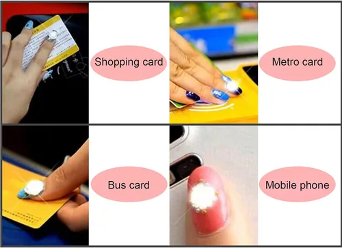 Vista 6 de NFC - Adhesivos para uñas, 7 unidades de calcomanías LED brillantes, material ABS, estilo moderno, color amarillo