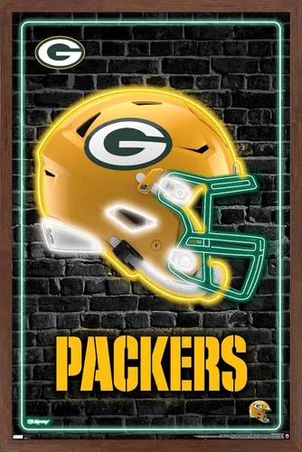 Vista 10 de NFL Green Bay Packers - Póster de pared con casco neón 23, 22.4 pulgadas de largo x 14.7 pulgadas, versión enmarcada de madera de granero