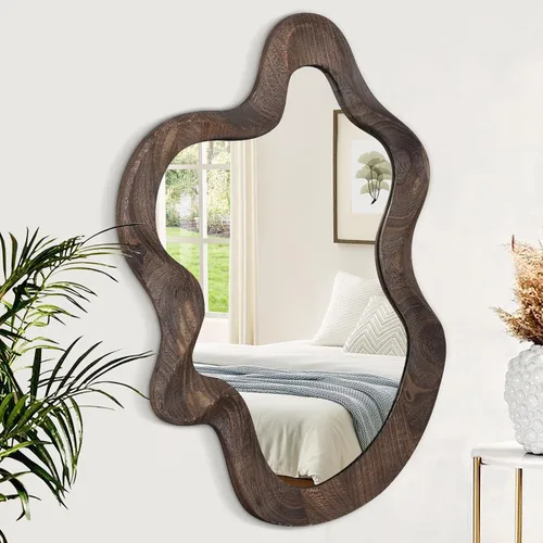 Vista 20 de Espejo asimétrico para decoración de pared, grande, moderno, ondulado, con marco de madera, espejo de pared con forma única montado en pared