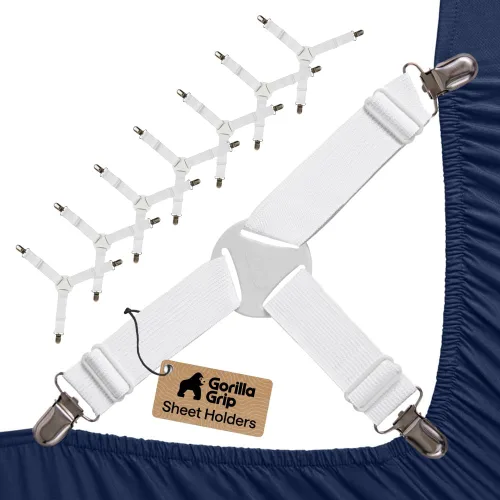 Vista 12 de GORILLA GRIP Sujetadores de Sábanas con Patente Pendiente, Sujetadores Elásticos Ajustables con Clips de Metal, Correas de Ropa de Cama Ajustada que