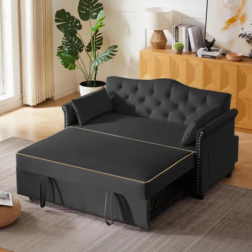 Vista 15 de Auvsoce - Sofá cama biplaza de 65 pulgadas, sofá convertible para sala de estar, sofá para RV con respaldo ajustable, chaise longue, mesa lateral