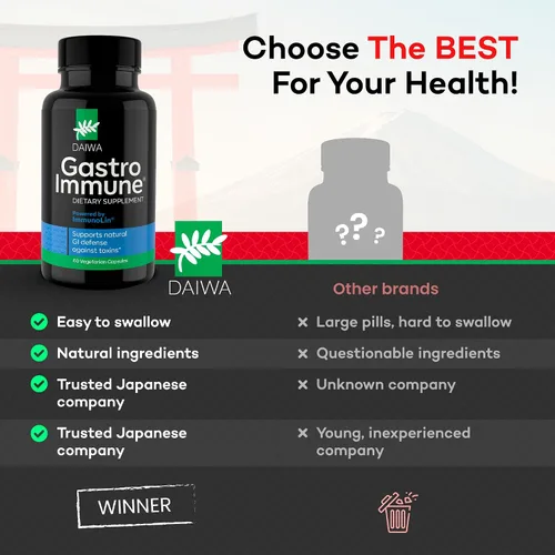Vista 9 de Daiwa GastroImmune - Suplemento de salud intestinal e inmunidad - Fórmula a base de proteínas sin OMG para el bienestar digestivo - 60 cápsulas